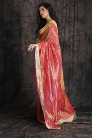 Red Tissue Linen Saree With A Striking Border