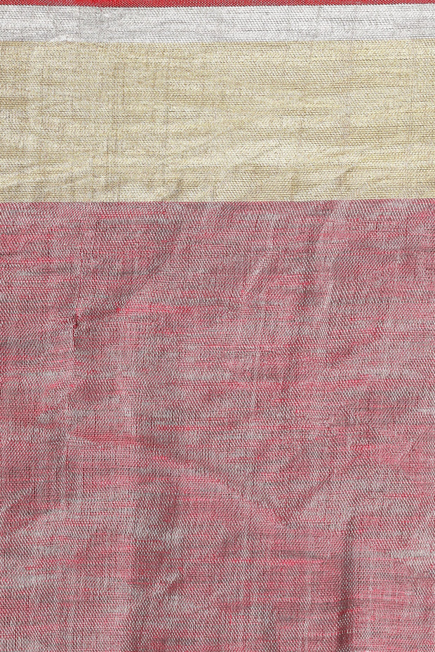Red Tissue Linen Saree With A Striking Border