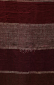 Srtriking Linen Saree in Brown, Maroon & Silver Zari Checks