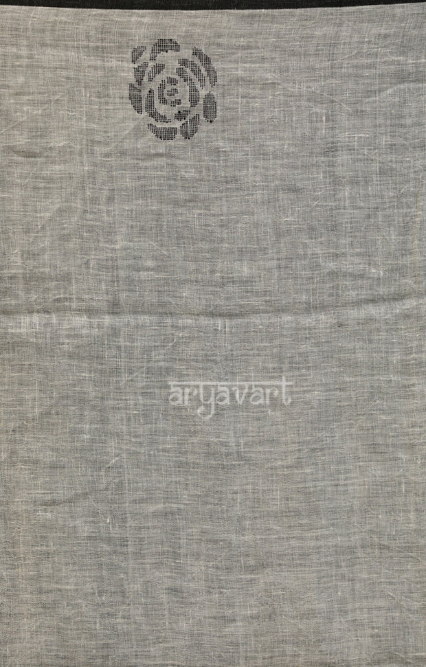 Black Roses in an Off-White Linen saree