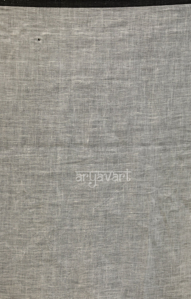 Black Roses in an Off-White Linen saree