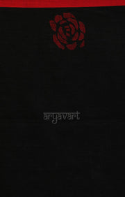 Red Roses In a Black Linen saree