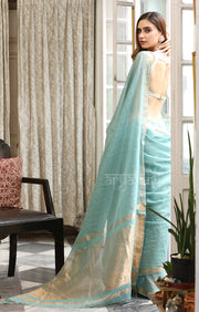Mint Green Silk Cotton Saree With Woven Zari Checks & Zari Pallu