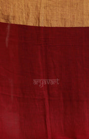 Burgundy Linen Saree with a Striking Zari Border & pallu