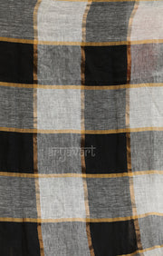 A Striking Linen Sraee in White & Black Checks with Zari Detailing