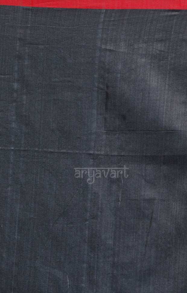 Grey Cotton Saree with Jamdani Design in Red