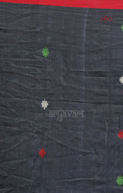 Grey Cotton Saree with Jamdani Design in Red