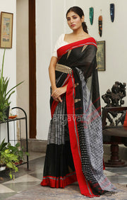 Black & Grey Cotton with Woven Design & Red Border