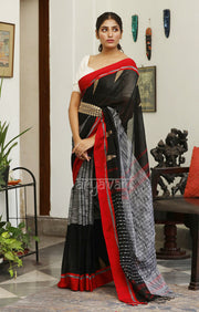 Black & Grey Cotton with Woven Design & Red Border
