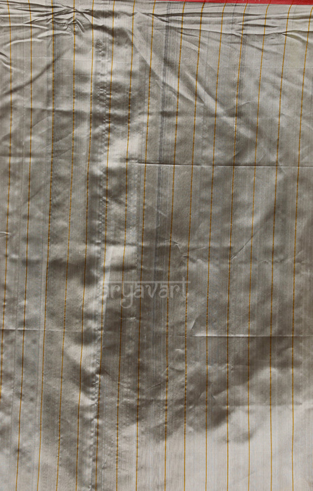 Mustard, Royal Blue & Grey Striped Silk Chanderi Saree with a Stunning Blue Pallu