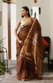 Caramel Brown Silk Cotton Saree With Woven Zari Checks & Zari Pallu