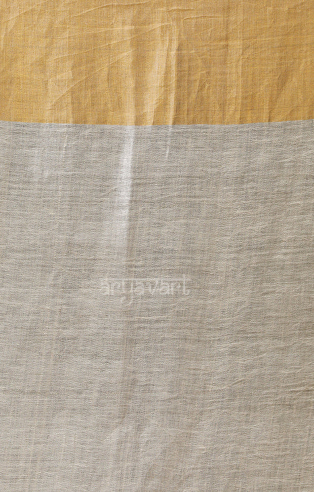 Stone White Linen Saree with a striking Zari Border & pallu