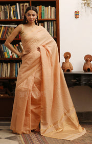 Latte Colour  Silk Cotton Saree With Woven Zari Checks & Zari Pallu