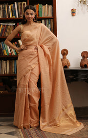 Latte Colour  Silk Cotton Saree With Woven Zari Checks & Zari Pallu