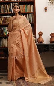Latte Colour  Silk Cotton Saree With Woven Zari Checks & Zari Pallu