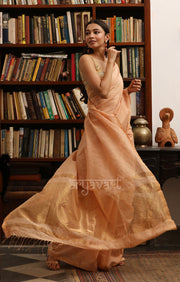 Latte Colour  Silk Cotton Saree With Woven Zari Checks & Zari Pallu