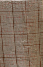 Fawn Linen Saree with Brick Red Check Design