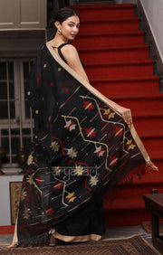 Black Cotton Saree  with striking Jamdani Woven Design