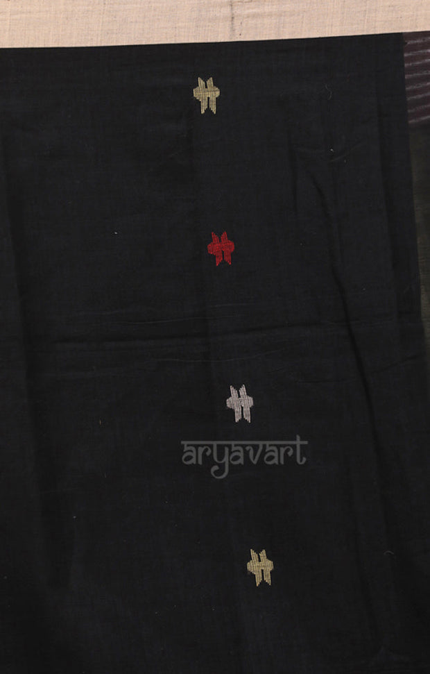 Black Cotton Saree  with striking Jamdani Woven Design