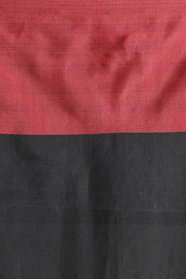 Black Blended Cotton Saree With Double Colour Boarder and Woven Design