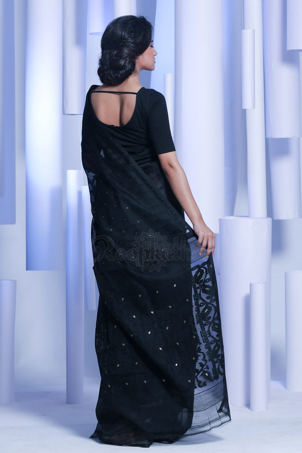 Black Jamdani Saree With Zari