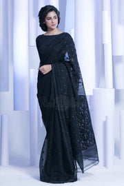 Black Jamdani Saree With Zari