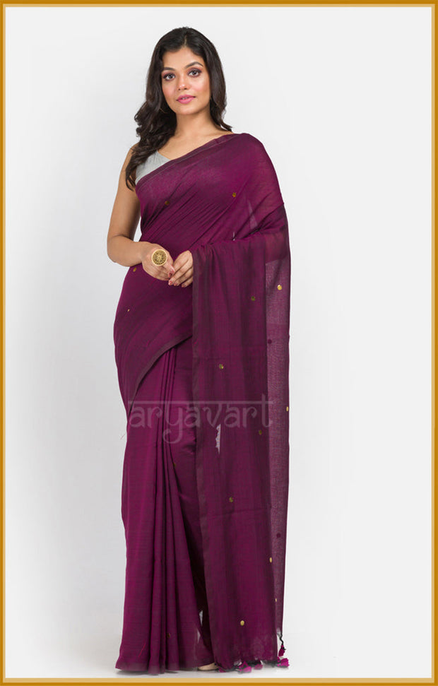 Burgundy Cotton Saree With Sparkling Sequence