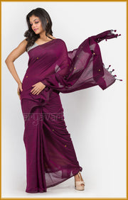 Burgundy Cotton Saree With Sparkling Sequence