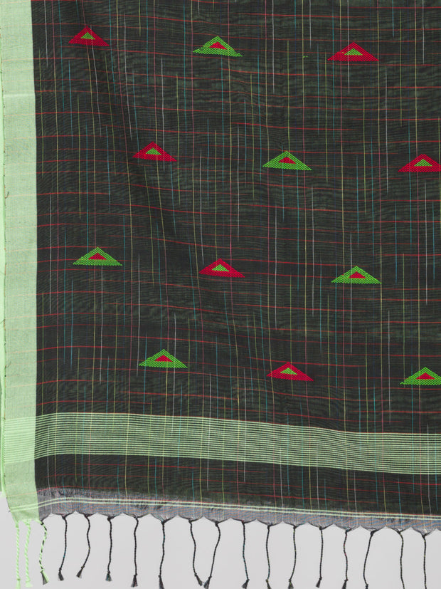 Black pure cotton saree with Handwoven Jamdani motifs