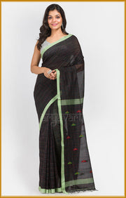 Black pure cotton saree with Handwoven Jamdani motifs