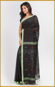 Black pure cotton saree with Handwoven Jamdani motifs