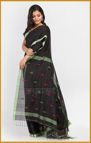 Black pure cotton saree with Handwoven Jamdani motifs