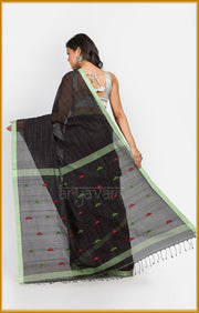 Black pure cotton saree with Handwoven Jamdani motifs