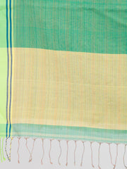 Green pure cotton saree with multicolour lines woven in