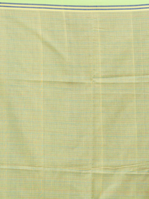 Green pure cotton saree with multicolour lines woven in