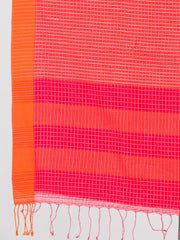 Red pure cotton saree with textured woven checks and a stunning orange border