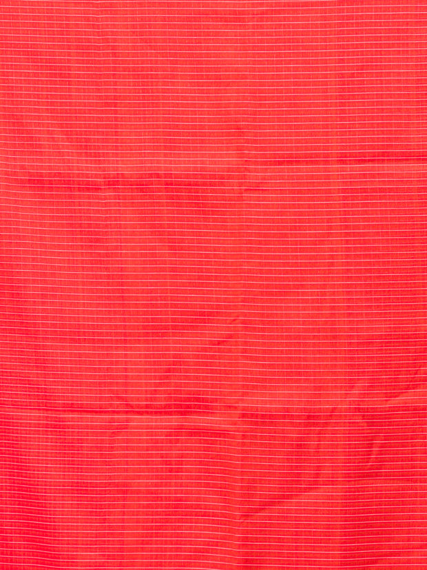 Red pure cotton saree with textured woven checks and a stunning orange border