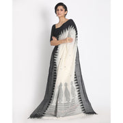Off- White Cotton Saree with Black Border & Woven Design