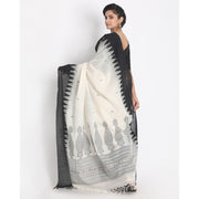 Off- White Cotton Saree with Black Border & Woven Design