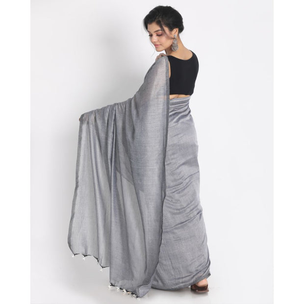 Stunning Steel Grey Cotton Saree