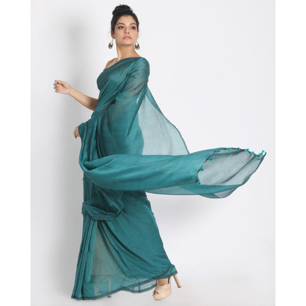 Striking Teal Green Cotton Saree