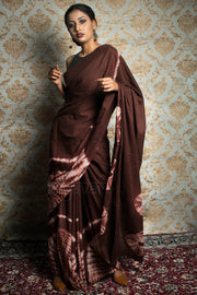 Chocolate Brown Tie & Dye Cotton saree
