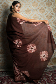 Chocolate Brown Tie & Dye Cotton saree
