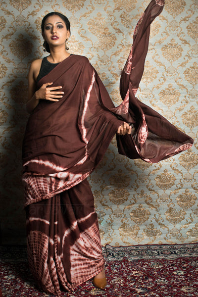 Chocolate Brown Tie & Dye Cotton saree