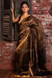 Gold & Black Tissue Linen Saree
