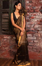 Gold & Black Tissue Linen Saree