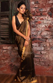 Gold & Black Tissue Linen Saree