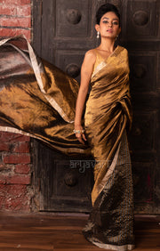 Stunning Gold Tissue Linen Saree With Striped Pleats