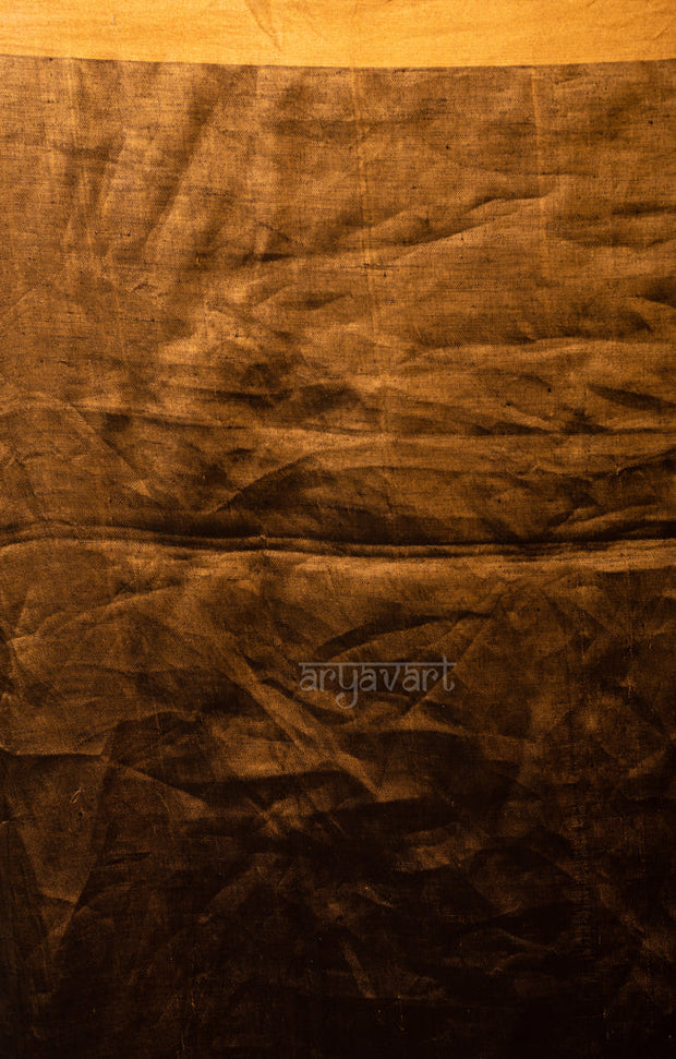 Stunning Gold Tissue Linen Saree With Striped Pallu