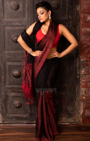 Ruby Red & Black Tissue Linen Saree